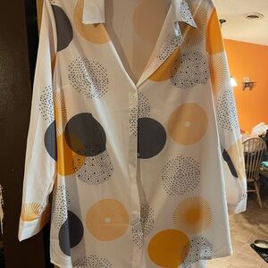SHEIN White and Yellow Geometric Blouse